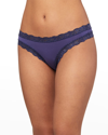 Fleur't Iconic Lace-trim Thong In Oxford Blue