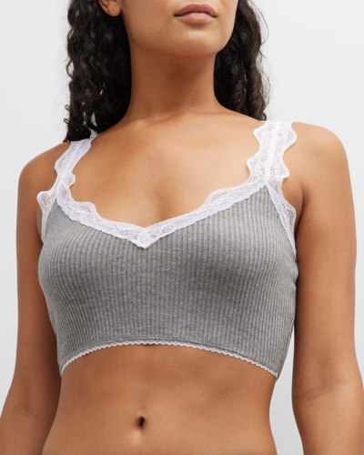 Andine Colette Ribbed Lace-trim Cropped Tank In Brushed 2x1
