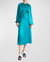 Colville Perfumo Draped Midi Silk Dress In Turquoise