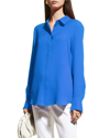 Lafayette 148 Scottie Silk Button-down Blouse In Tile Blue