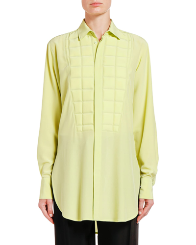 Bottega Veneta Square-bibbed Silk Button-front Shirt In White