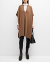 Valentino Brand-plaque Turtleneck Wool And Cashmere-blend Poncho In Camel