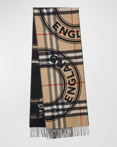 Burberry Giant Check Jacquard Roundel Cashmere-blend Scarf In Archive Beige
