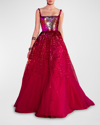 GEORGES HOBEIKA DEGRADE BEADED TULLE FIT-&-FLARE GOWN