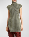 Colville Turtleneck Cap-sleeve Twisted Rib Tunic In Khaki