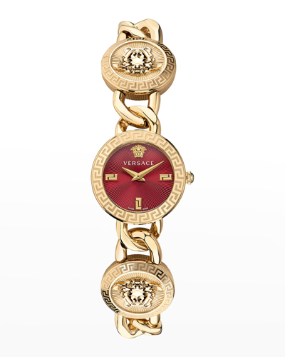 Versace Women's Red Dial Ion-plated Yellow Gold Bracelet Watch