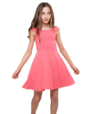 Un Deux Trois Kids' Girl's Cap-sleeve Pleated Dress In Blue