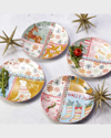FITZ AND FLOYD COTTAGE CHRISTMAS ASSORTED PARTY PLATES, SET OF 4