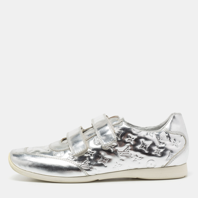 Pre-owned Louis Vuitton Metallic Silver Monogram Leather Mirror Tennis Low Top Sneakers Size 40.5