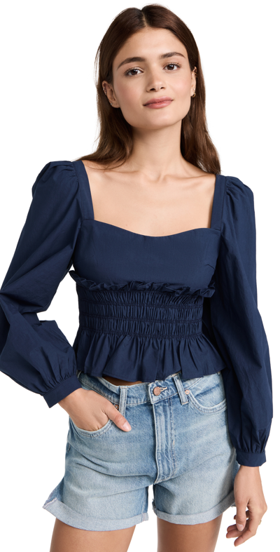 Ciao Lucia Katina Cropped Puff Sleeve Smocked Blouse In Midnight