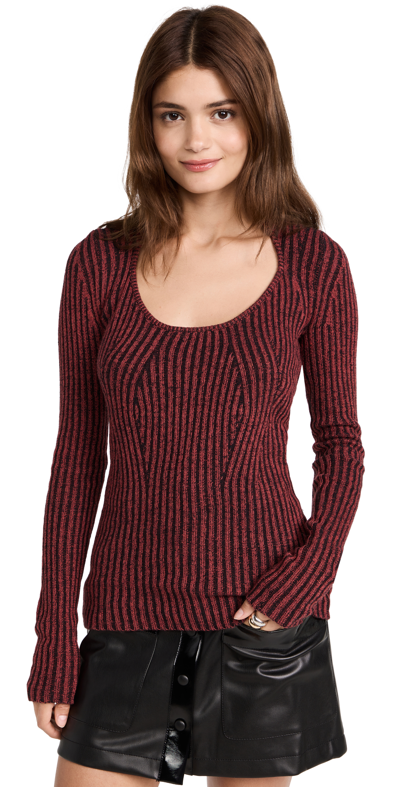 Proenza Schouler White Label Ribbed Striped Scoop-neck Sweater In Wine/black