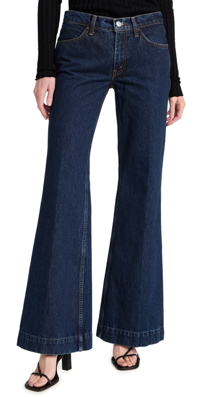Re/done 70s Low-rise Flared Organic Jeans In Blue