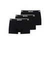 Hugo Boss Three-pack Of Stretch-cotton Trunks With Logo Waistbands In Black