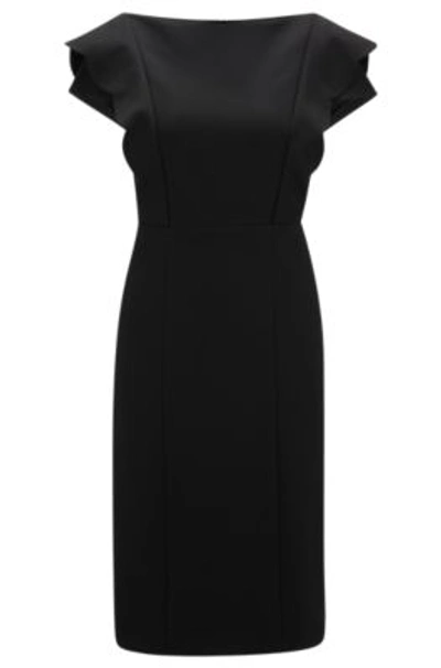 Hugo Boss Slim-fit Dress In Stretch Cotton With Scalloped Sleeves In Black