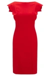 Hugo Boss Slim-fit Dress In Stretch Cotton With Scalloped Sleeves In Red