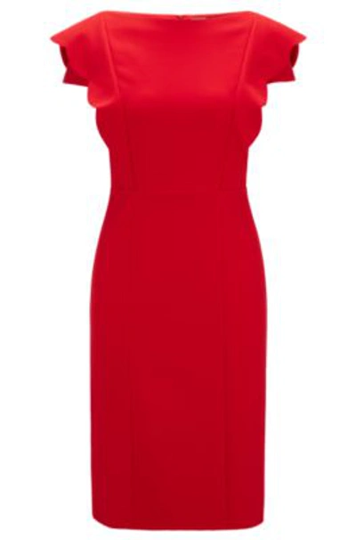 Hugo Boss Slim-fit Dress In Stretch Cotton With Scalloped Sleeves In Red