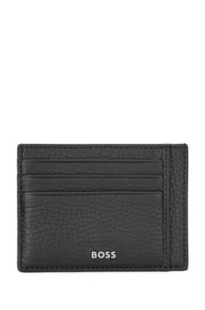 Hugo Boss Italian-leather Card Holder With Logo Lettering In Black