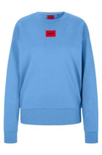 Hugo Regular-fit Cotton Sweatshirt With Logo Label- Blue Women's Sweatshirts Size Xs