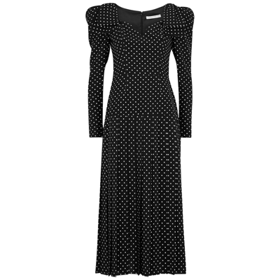 Alessandra Rich Bow-detailed Pleated Polka-dot Silk Midi Dress In Black
