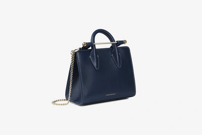 Strathberry Top Handle Leather Mini Tote Bag In Navy / White