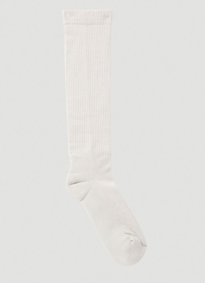 Rick Owens Logo Intarsia Socks In Beige