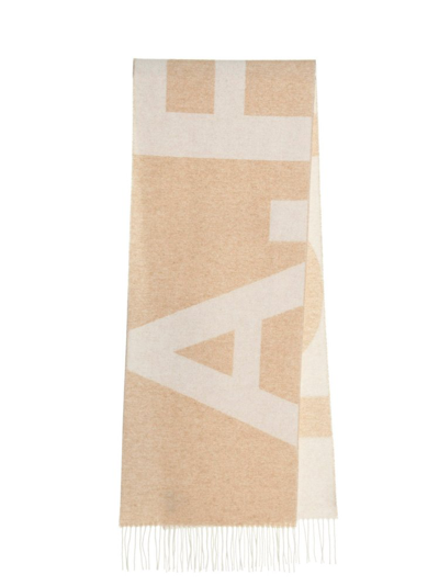 Apc A.p.c. Logo Detailed Fringed Scarf In Beige