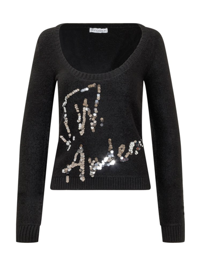 Jw Anderson Sequin Embellished Knitted Jumper In Black