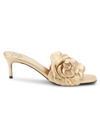 Valentino Women's Floral Leather Kitten Heel Sandals In Gold