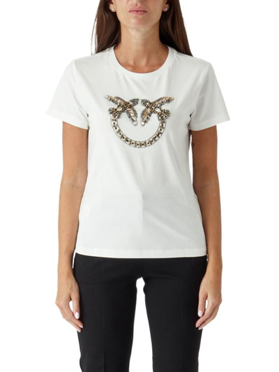 Pinko Crystal-embellished Logo Cotton T-shirt In White