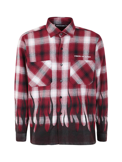 Vision Of Super Flame-print Checked Shirt In Red