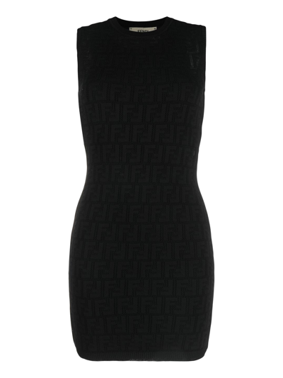 Fendi Ff Embossed Sleeveless Minidress In Black