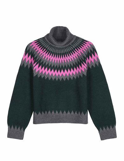 Jumper 1234 Nordic Yoke Roll Turtleneck Sweater In Shadow-grey