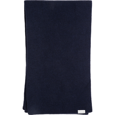 Woolrich Logo Detailed Ribbed Scarf In Blue