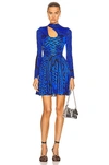Versace Monogram Multi Foulard Long Sleeve Mini Dress In Nero & Royal Blue