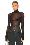 Enza Costa Cotton Mesh Cuffed Long Sleeve Turtleneck Top In Black