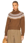 Nili Lotan Alesander Fair-isle Turtleneck Sweater In Chestnut