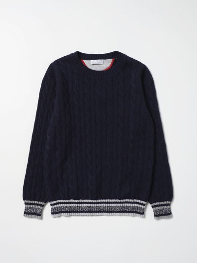 Brunello Cucinelli Kids' Cashmere Sweater In Navy