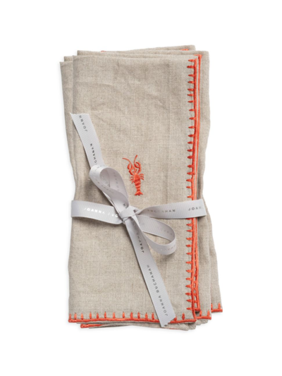 Joanna Buchanan Lobster Embroidered Dinner Napkins, Set Of 2 In Flax