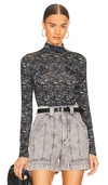 Ulla Johnson Aurelia Printed Stretch-jersey Turtleneck Top In Black