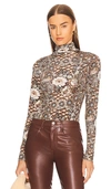 Ulla Johnson Aurelia Printed Tricot Turtleneck Top In Brick