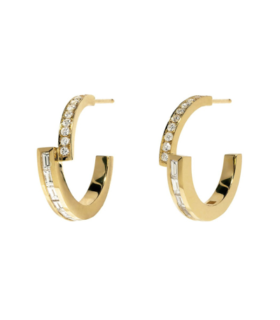 Azlee Pave And Baguette Diamond Hoops In Yellow Gold