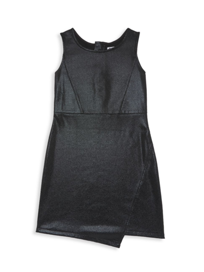Mia New York Kids' Girl's Faux Leather Asymmetrical Dress In Black