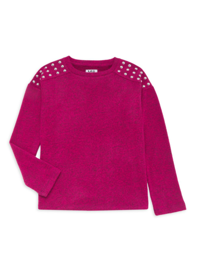 Mia New York Kids' Girl's Studded Crewneck Sweater In Berry