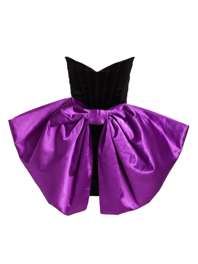 Bronx And Banco Women's Valentine Velvet & Satin Bow Minidress In Electric Purple Black