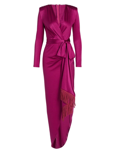 Bronx And Banco Belted Satin Jersey Wrap Maxi Dress In Purple