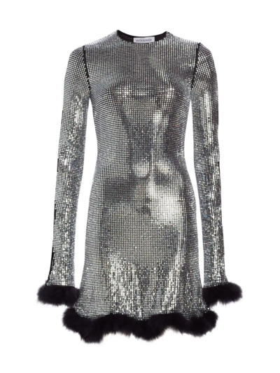 Mach & Mach Women's Glass-embroidered & Feather-trim Minidress In Silver