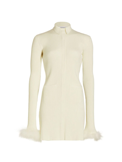 Mach & Mach Rib-knit Minidress In Ivory