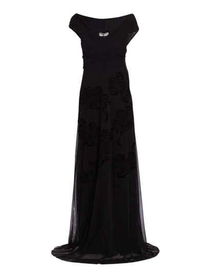 Chiara Boni La Petite Robe Destiny Velvet Floral Tulle Gown In Black