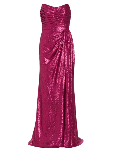 Rene Ruiz Collection Strapless Sequin Draped Gown In Ruby