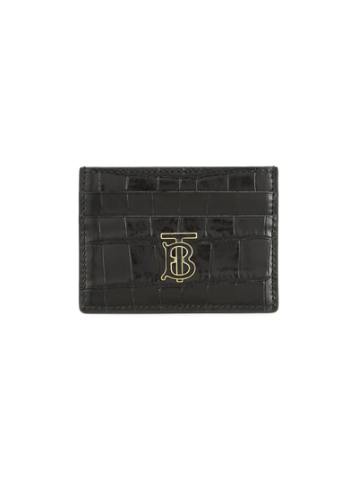 Burberry Tb Monogram Croc Embossed Leather Card Case In Black